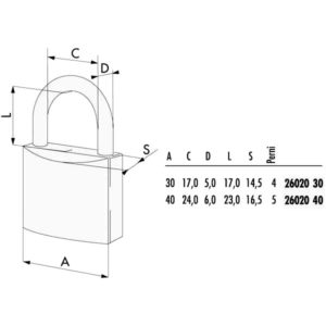 LUCCHETTO OTTONE mm 30 ARCO INOX        26020 CISA