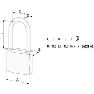 LUCCHETTO OTTONE mm 40 ARCO INOX LUNGO  26021 CISA