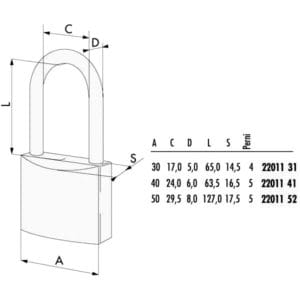LUCCHETTO OTTONE mm 40 ARCO EXTRA LUNGO 22011 CISA