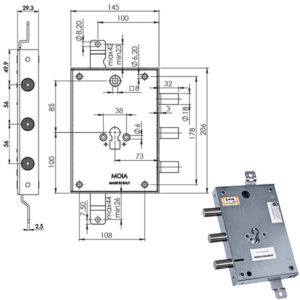 SERRATURA SIC.TRIPLICE CIL. E73       663/561 MOIA