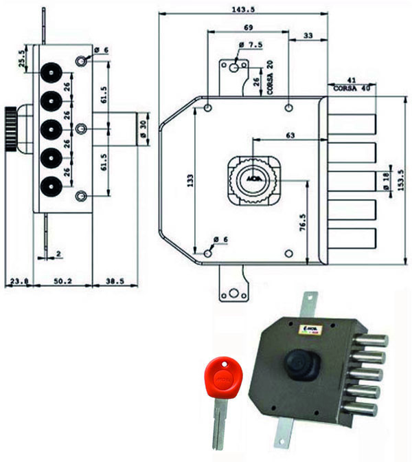 SERRATURA SIC.TRIPLICE DX POMPA JA423 MOIA