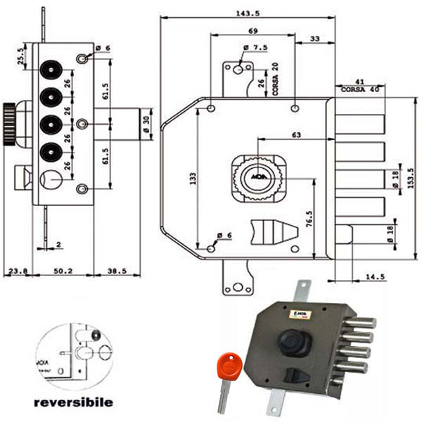 SERRATURA SIC.TRIPLICE DX POMPA JA424 MOIA
