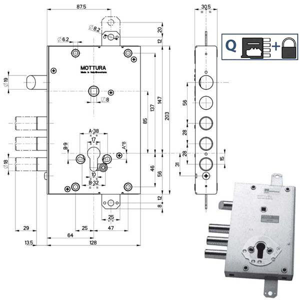 Serratura Sicurezza. Triplice SX 89451 MOTTURA