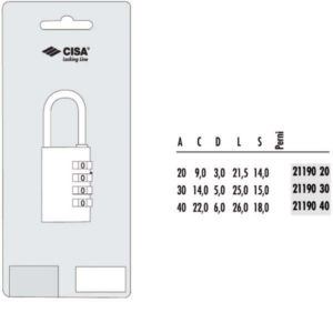 LUCCHETTO OTTONE mm 40 COMBINAZIONE  21190 CISA LL